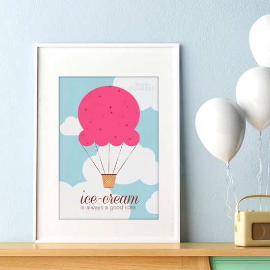 Ice Cream Wall Art Print | Scoop Ice-cream Hot Air Balloon • Made Wanderful